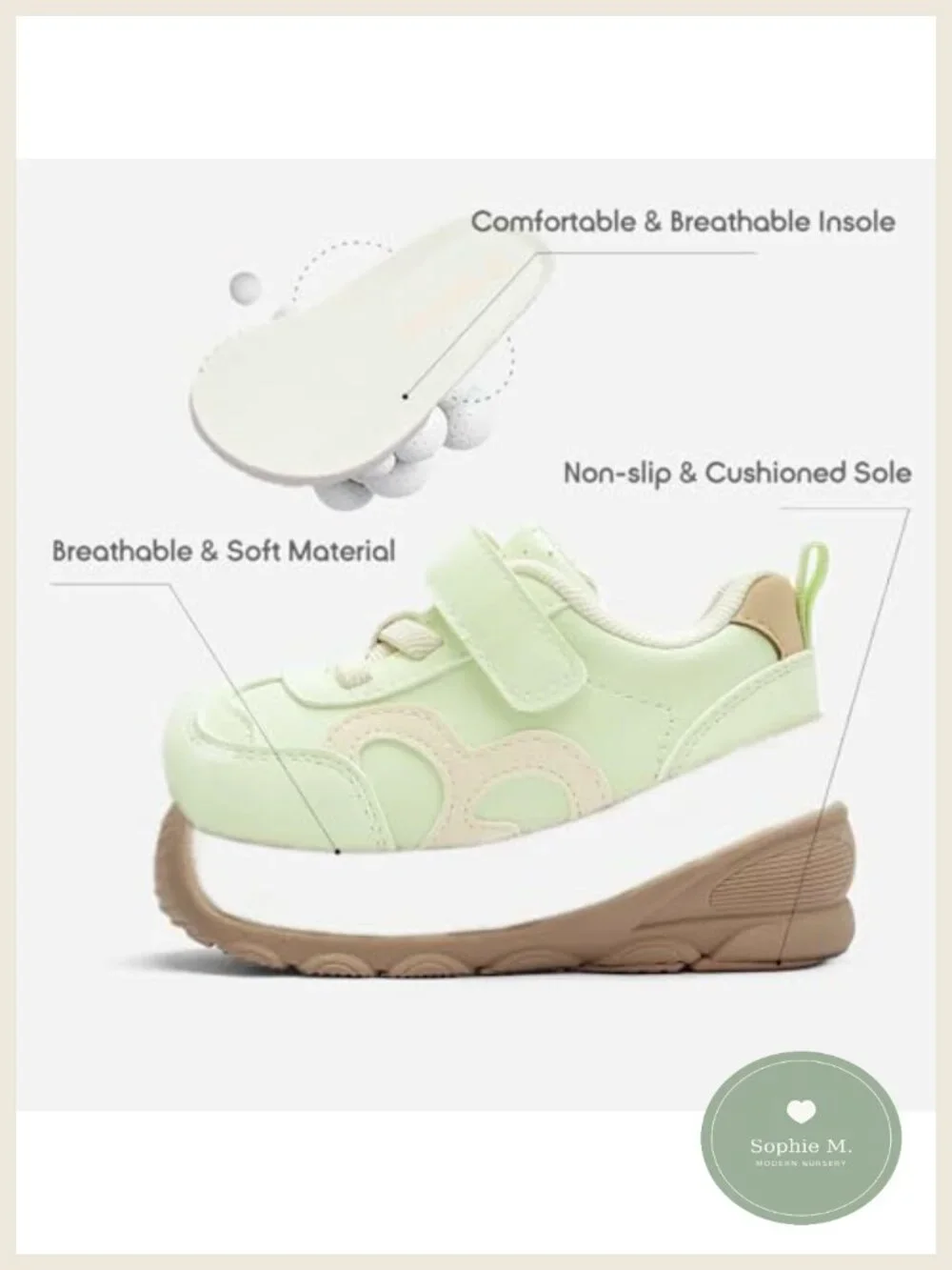 Toddler Sneakers Wide Toe Box Hook-and-Loop Walking Shoes Non-Slip Sole Unisex